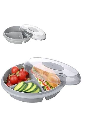 Evvano 3 Compartment Practical Breakfast Bowl with Lid