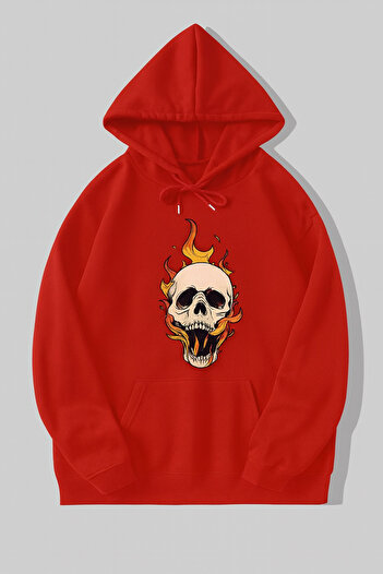 CLASSY.MODA Flame Skull Patterned Hoodie