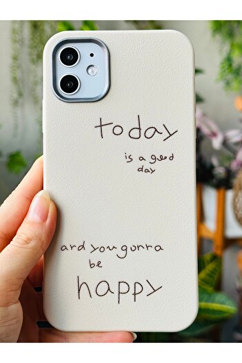Go Aksesuar iPhone 11 Compatible Aesthetic Textured Leather Flexible Silicone Case with Today Design