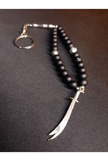 MRYart Onyx Stone Zülfikar Sword Detailed Prayer Beads Keychain / Bag Ornament
