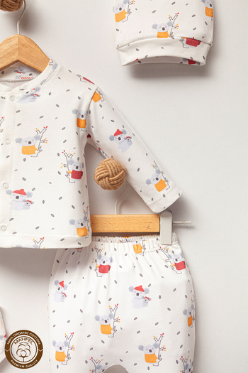 MAHFEL 100% Cotton Organic Koala Printed Newborn Hospital Discharge Set 5 Pieces