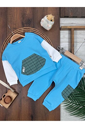 Kids Kingdom Cotton Kangaroo Pocket Plaid Detailed 2-Piece Baby Boy Set