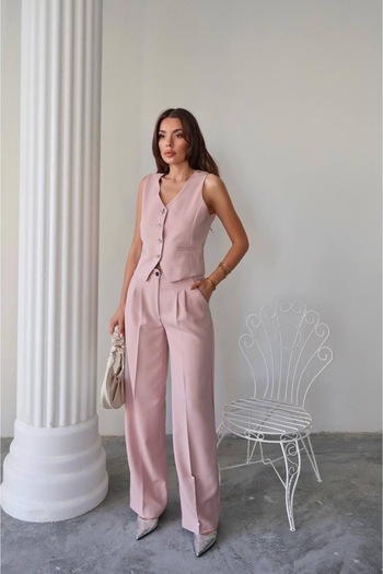 MOCCHI Button Detailed 3-Piece Pants Jacket Vest Suit