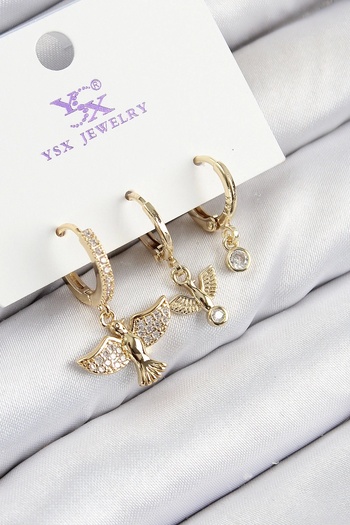 adshome Brass Zircon Stone 3-Piece Bird Model Gold Color Women's Earrings