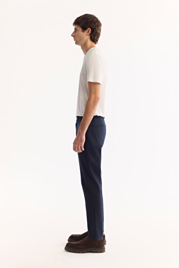 Avva Men's Navy Blue Striped Flannel Slim Fit Trousers A52Y3006