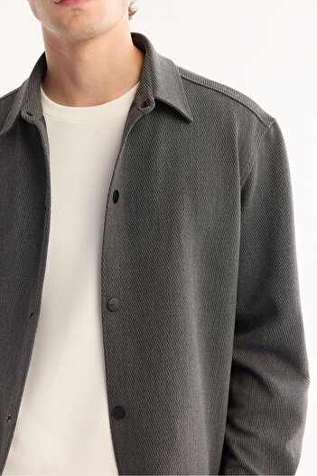Avva Men's Anthracite Classic Collar Easy-Iron Comfort Fit Shirt Jacket A52Y2024