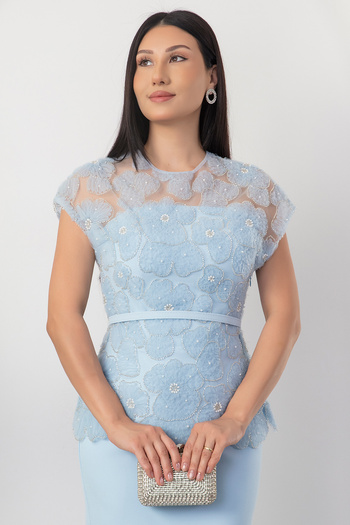PULLIMM Tulle Atlas Belt Dress with Beaded Top Bal144