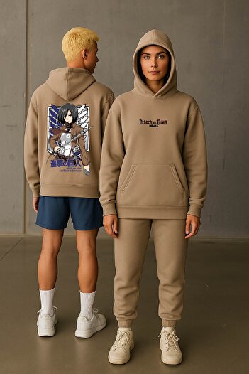 By Caspita Fashion Lenithra Attack on Titan Mikasa Anime με στάμπα Unisex Oversize μπεζ κουκούλα
