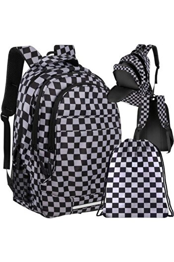 zola School bag and backpack set, 3 compartments, pockets, 50x30x20/42x34 cm, 30L, checked