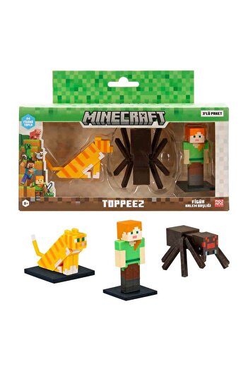 MINECRAFT 3D Toppeez Figure and Pen Head Pack of 3 - Cat - Spider - Alex