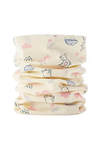KERNOWSUN Children's rolled-up collar scarf, rabbit pattern, beige,