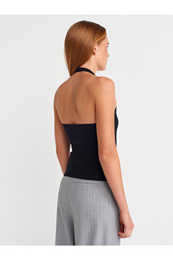 Dilvin 21162 Halter Neck Top-Μαύρο