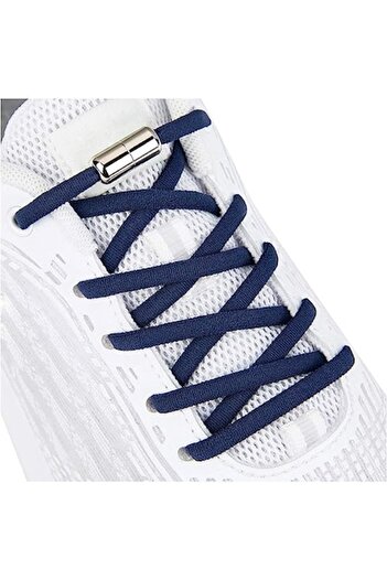 General Store Elastic Shoelaces with NO TOUCH System and Metal Capsule, EnduranceSports, Round, Navy Blue