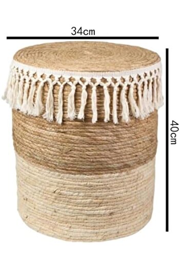 Generic FFD Round Jute Ottoman Pouf Stool - Beige Boho Footrest & Seating Footrest Stool