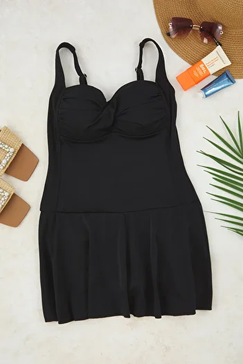 Trendyol Curve Black Strap Plus Size Dress Swimsuit Tbbss25Am00022