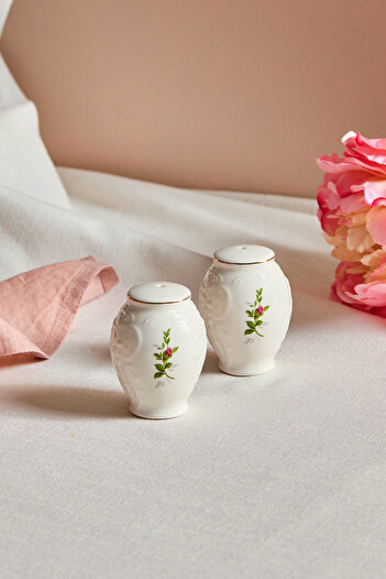 Karaca Vintage rose salt and pepper shaker 7 cm cream