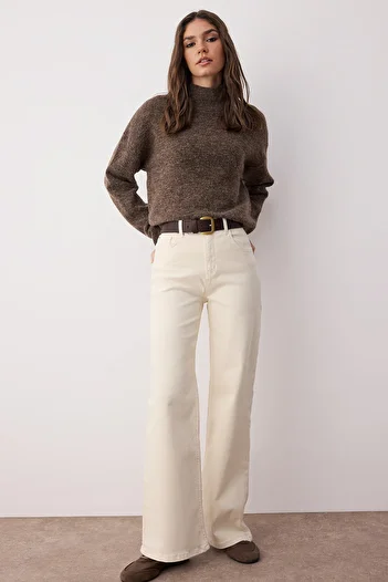 Trendyol Collection Džíny s vysokým pasem Ecru Wide Leg Jeans - Twoaw25Je00309