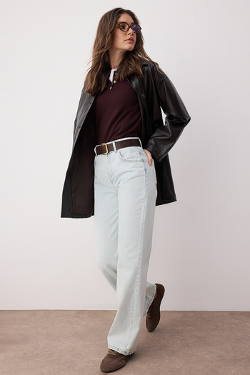 Trendyol Collection Blugi lați cu talie înaltă, albastru gheață TWOSS23JE00068