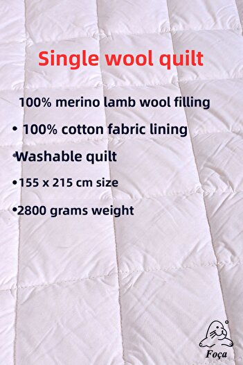 Foçatex Single 100% Natural Wool Quilt 155 X 215 cm Size 2800 Grams