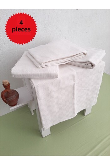 Mef Collection Hotel Pique Double Checkerboard Pattern White 200x230 Cm Set of 4