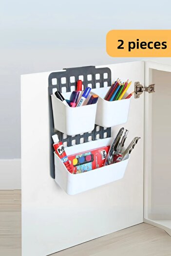 EVLE White Cabinet Door Organizer - 1 Wide and 2 Narrow, Set of 2, Level Adjustable