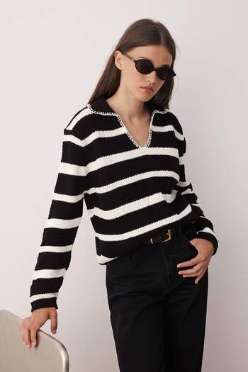 Trendyol Collection Черен памучен пуловер с голям размер TWOAW26KZ00014