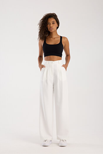 LAVA FASHION Pantaloni Palazzo cu talie înaltă din țesătură plisată de damă