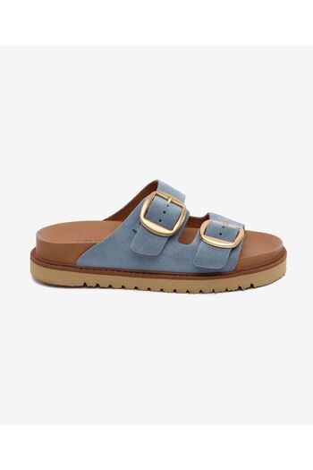 Greyder Women's Blue Suede Genuine Leather Slippers 5Y2Ct59054