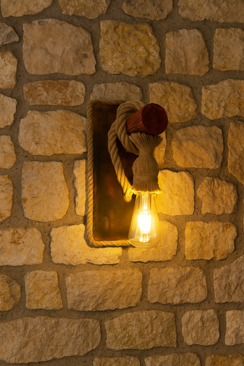 AYBÜK PABUÇ Rustic Jute Rope Wooden Wall Sconce, Lamp Chandelier Decorative Lighting for Cafe Home Balcony Garden