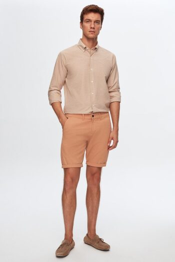 D'S Damat Chino šortky Camel Slim Fit z bavlny s bočným vreckom