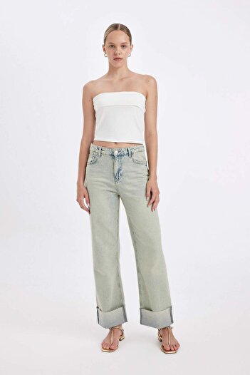 DeFacto High Waist Ankle Length Folded Jeans - Straight Fit D2965AX24HS