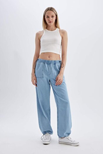 DeFacto Parachute Cargo High Waist Long Soft Jean Pants C1417Ax24Sm