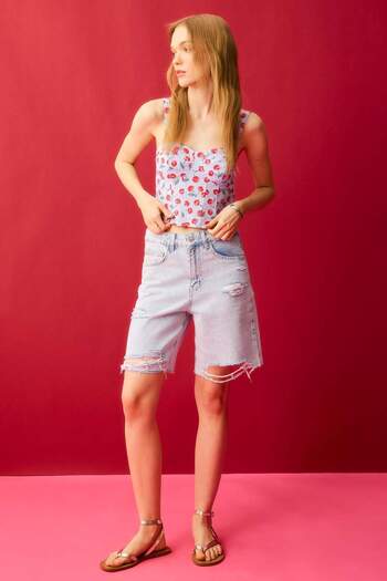 DeFacto Regular Waist Ripped Jean Bermuda Shorts C2467Ax24Hs
