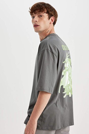 DeFacto 100% Cotton One Piece Loose Fit Crew Neck Back Printed Short Sleeve T-Shirt C5871Ax24Hs