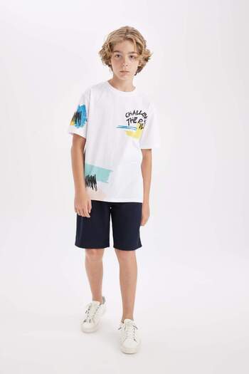 DeFacto Boy's 2-Piece Set Crew Neck Printed Short Sleeve T-Shirt Shorts D1159A824Hs