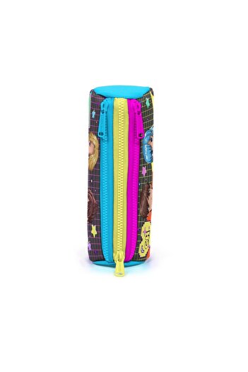 Coral High Gray Blue Pink Anime Patterned Three Compartment Pencil Bag 22037