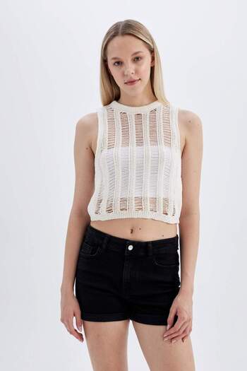 DeFacto High Waist Folded Jean Leg Shorts - B9182AX24SM