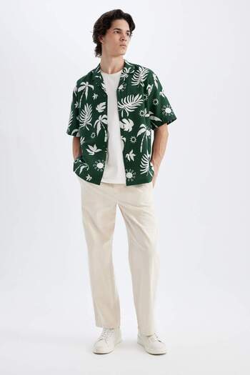 DeFacto Hawaii Printed Relax Fit Viscose Shirt - Apache Collar, Short Sleeve C7699ax24sm