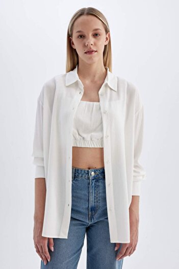 DeFacto Long Sleeve Viscose Shirt - Crinkle Oversize Fit C3823AX24SM