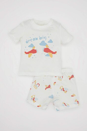 DeFacto Baby Boy Pajamas Set Printed Combed Cotton Short Sleeve Top Elastic Waist Shorts C9749A524Hs