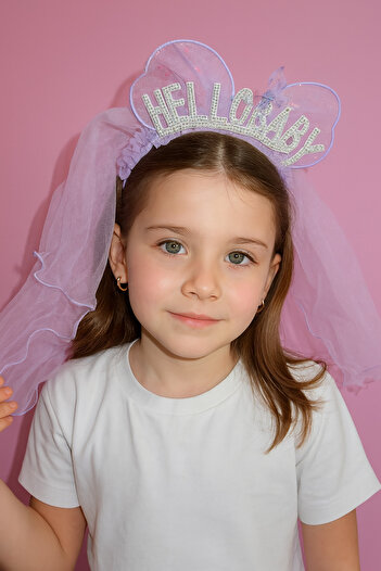 TAKIŞTIR Purple Color Hello Baby Written Tulle Detailed Crown