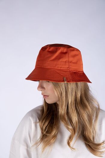 Nordbron Moena Unisex Kırmızı Terletmez Pamuk Astarlı Geniş Deri Kova Bucket Şapka Logo Detaylı Cool