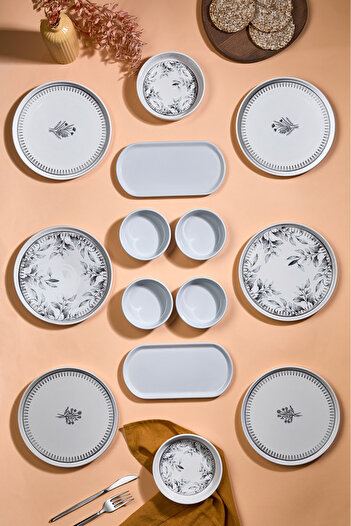 Kitchen Life 14 Piece Cold Flowers Breakfast Set for 6 People - Luxury Breakfast Presentation Set Plate