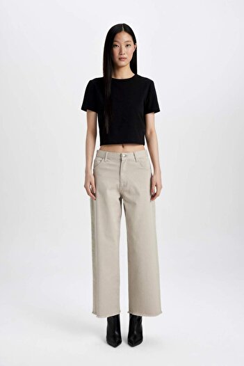 DeFacto High Waist Wide Leg Culotte Gabardine Pants - Basic Model with Straight Pockets C7535Ax24Sm