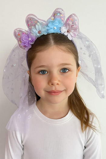 TAKIŞTIR Purple Color Flower Figured Tulle Detailed Crown
