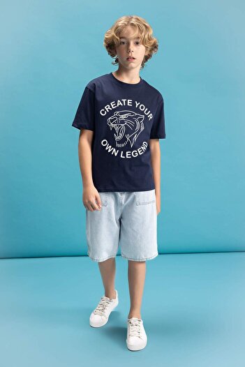DeFacto Boy's Crew Neck Color-Changing Shape Printed Short Sleeve T-Shirt C6256A824Hs