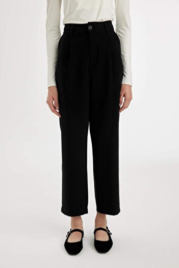 DeFacto High Waist Pocket Tapered Fit Short Leg Trousers D1201AX24SM