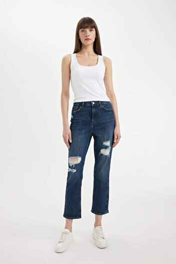 DeFacto Mary Vintage High Waist Ripped Detail Ankle Length Jean Trousers - C9219AX24HS