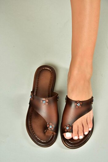Fox Shoes U390970203 Brown Genuine Leather Women's Slippers