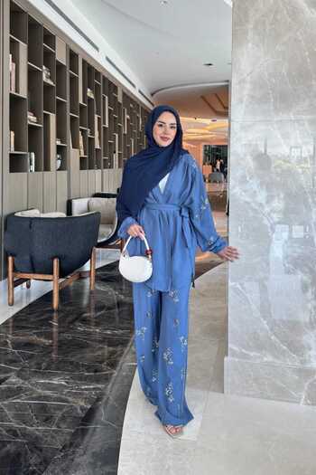 Safgiyim44 Embroidered Kimono Suit-Indigo
